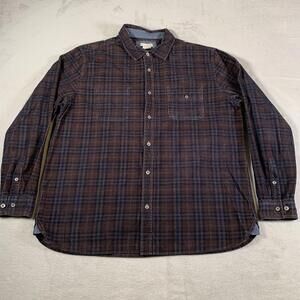 Carbon2Cobalt Shirt Mens Large Brown Blue Plaid Corduroy Button Up Casual Pocket